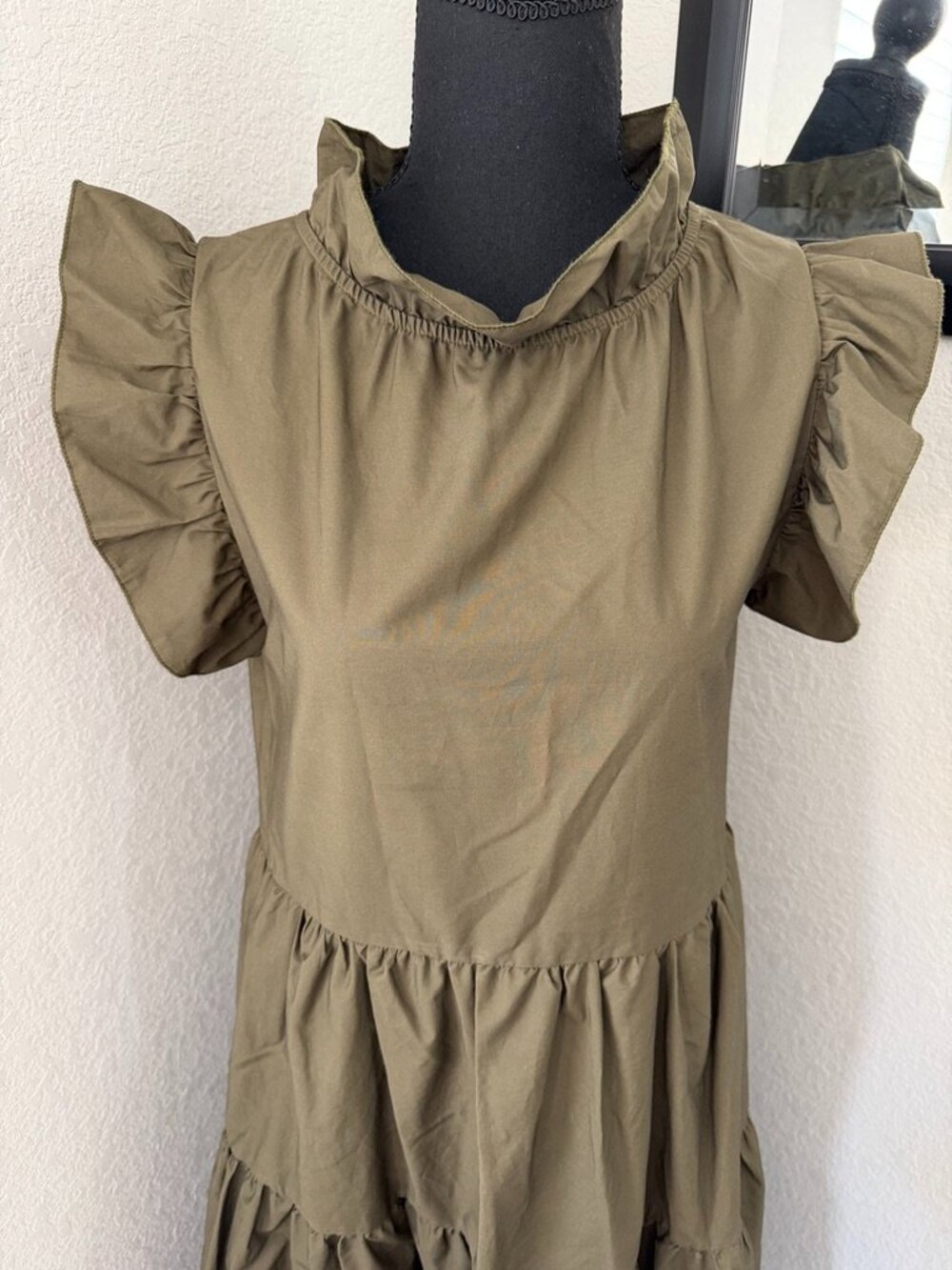 CHEPE Ansaldo Italy Cotton Tiered Ruffle Maxi Dress Olive Green XS - Picture 7 of 10